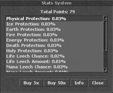 Attribute points window