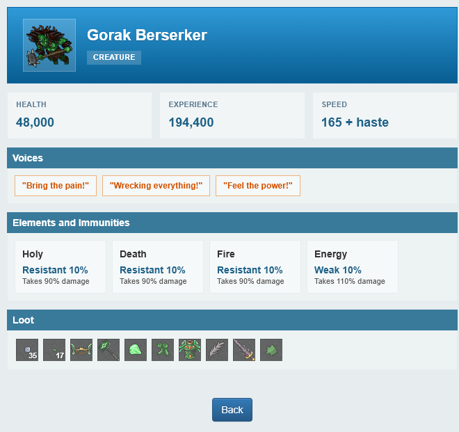 Monster info page example