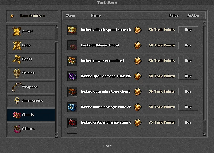 Task Store showing rewards purchased with Task Points